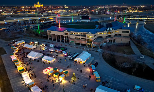 aerial view of Christkindlmarket Des Moines aerial view of Christkindlmarket Des Moines