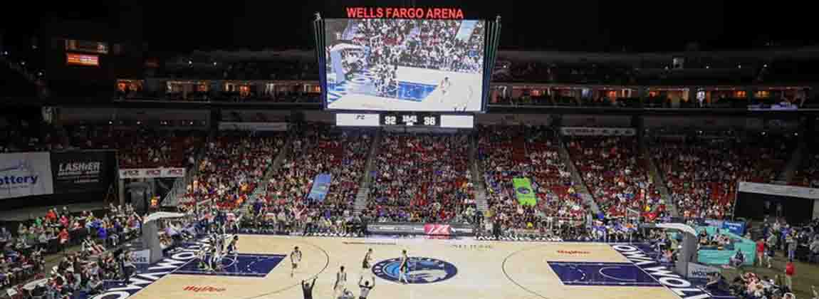 Iowa Wolves fans and basketball court