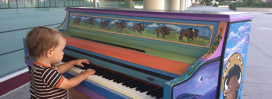 Public pianos in Cowles Commons in DSM USA