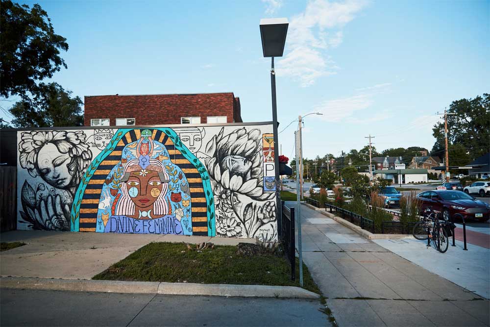 shopping along The Avenues mural at The Avenues