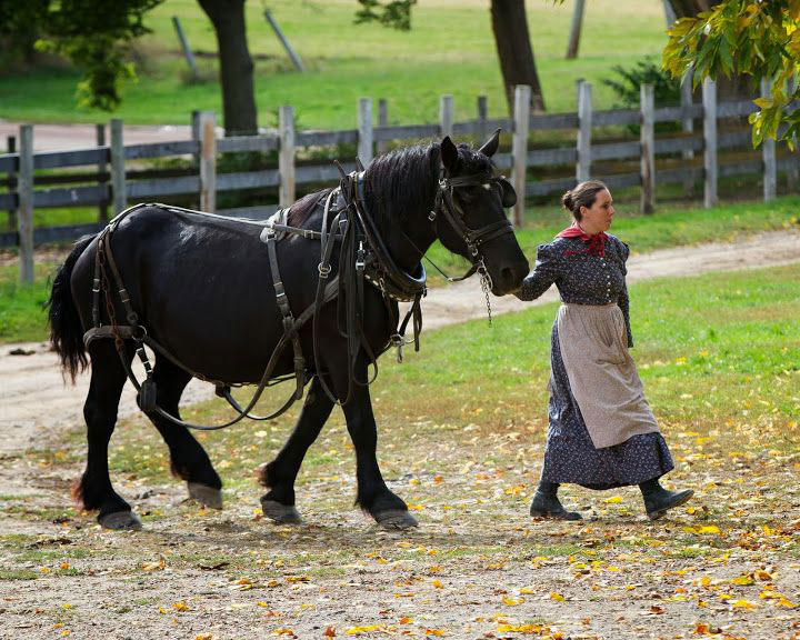 historical interpreter leading a horse