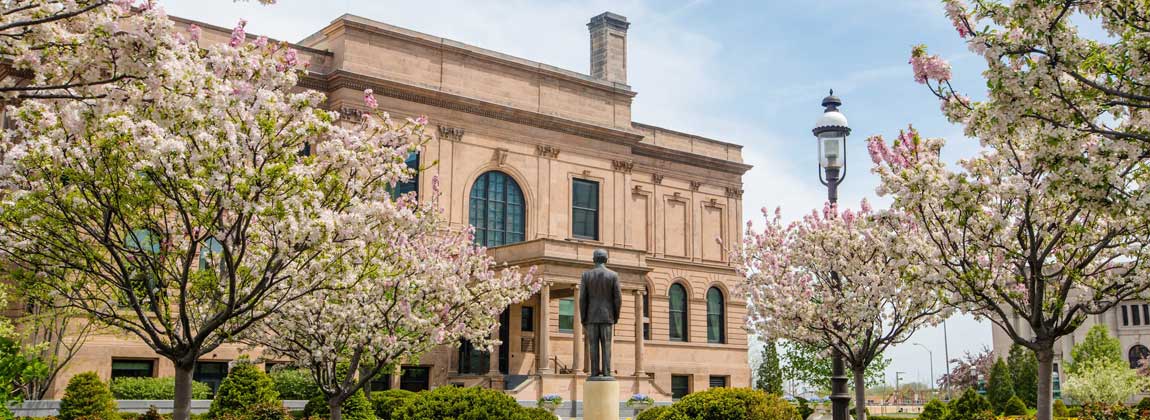 World Food Prize building with flowers