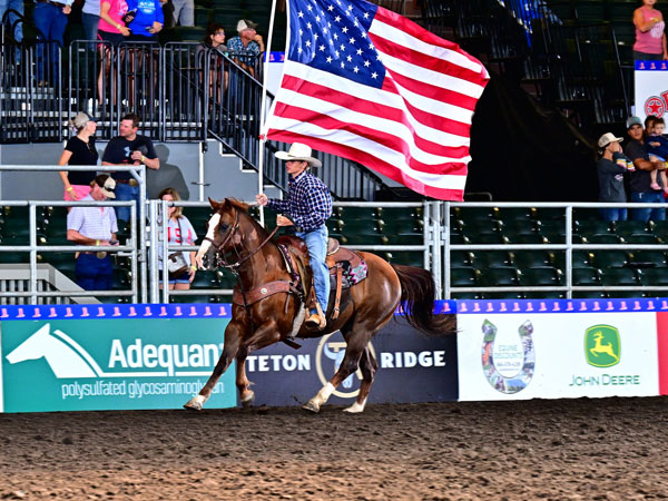boy on horse with American flag