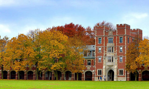 Grinnell College campus exterior of Grinnell College building in the fall