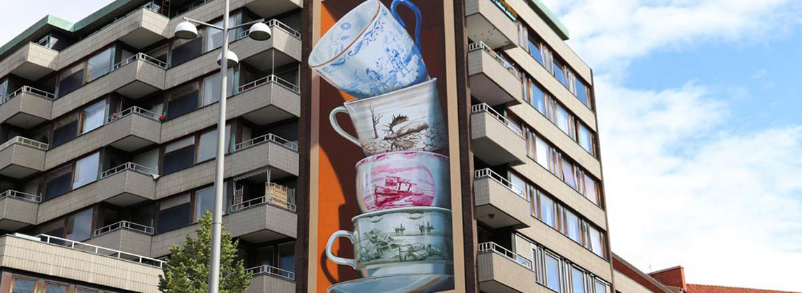 Leon Keer teacups mural