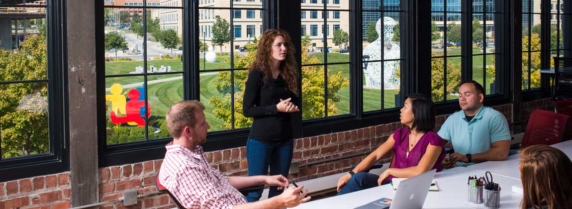 people in a meeting with Pappajohn Sculpture Park in th