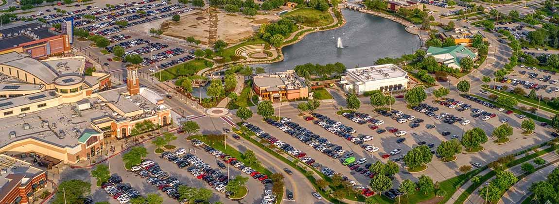 An aerial view of Jordan Creek Mall