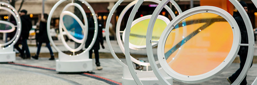 A close up of one of the gyroscope-like forms.