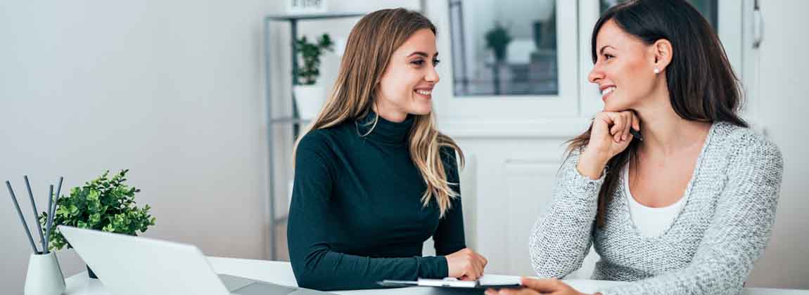 two women talking