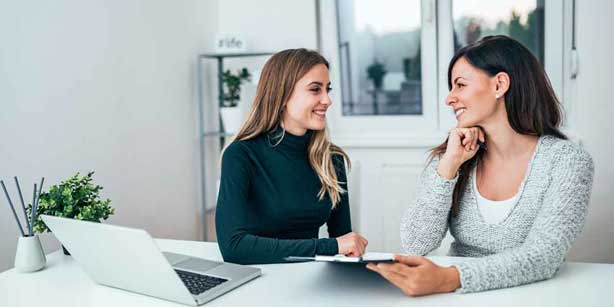two women talking