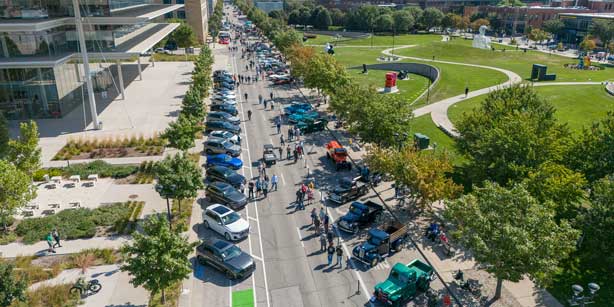 cars lined up near Western Gateway Park