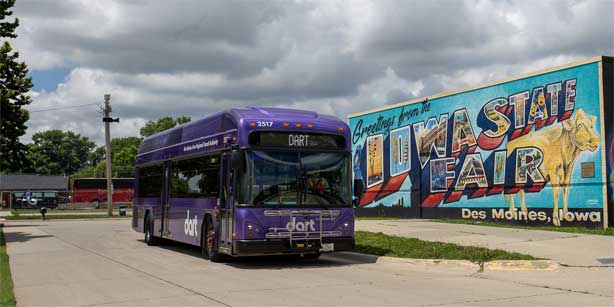 bus in front of Iowa State Fair mural