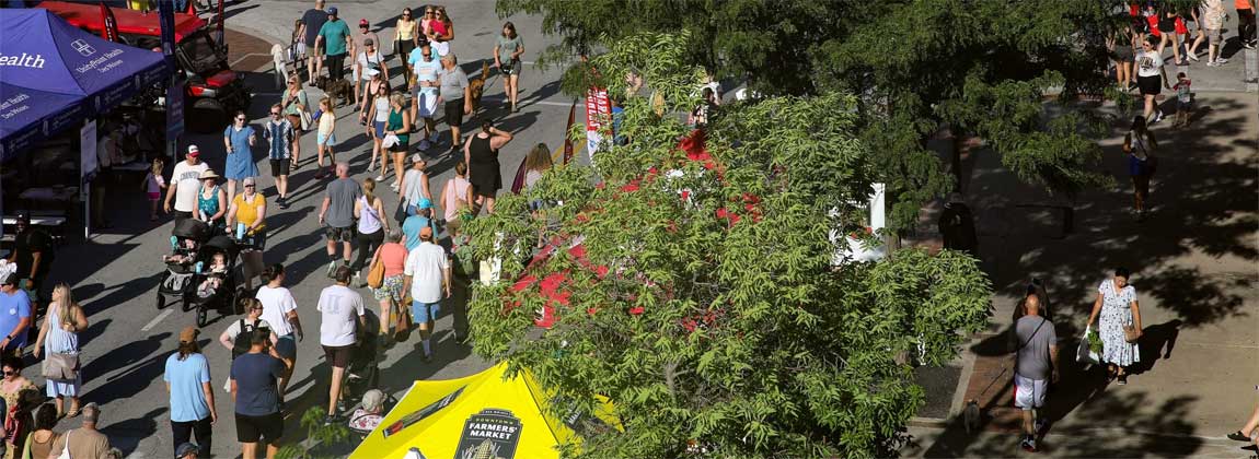 aerial view of the Downtown Farmers' Market crowd