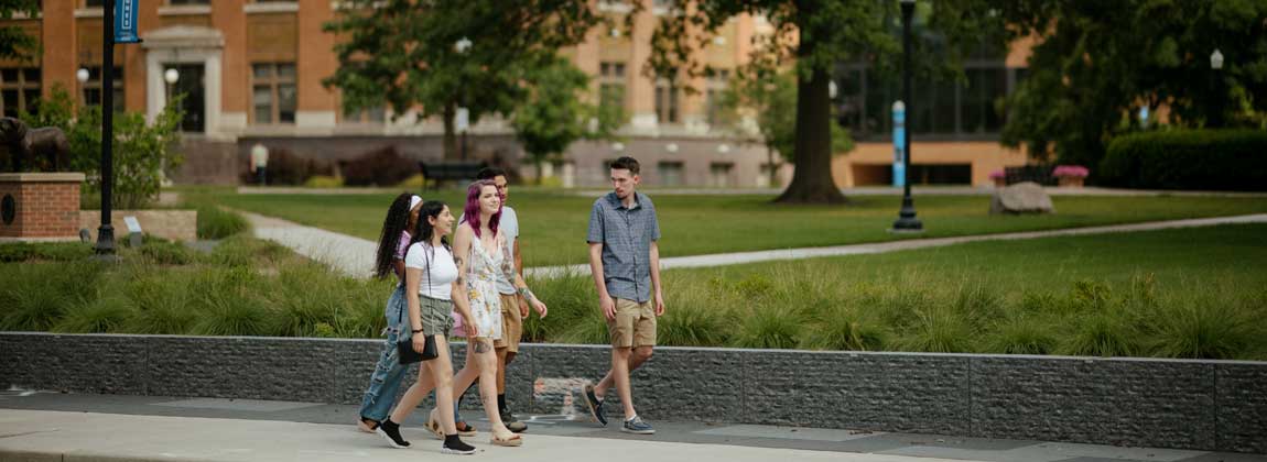 students walking on campus