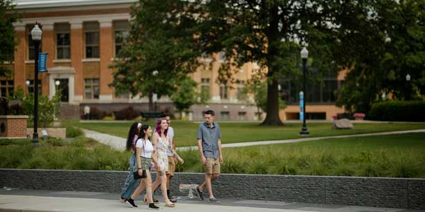 students walking on campus
