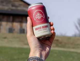 a hand holding a can of hard cider