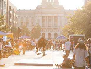 skateboarder on ramp in Historic Court District